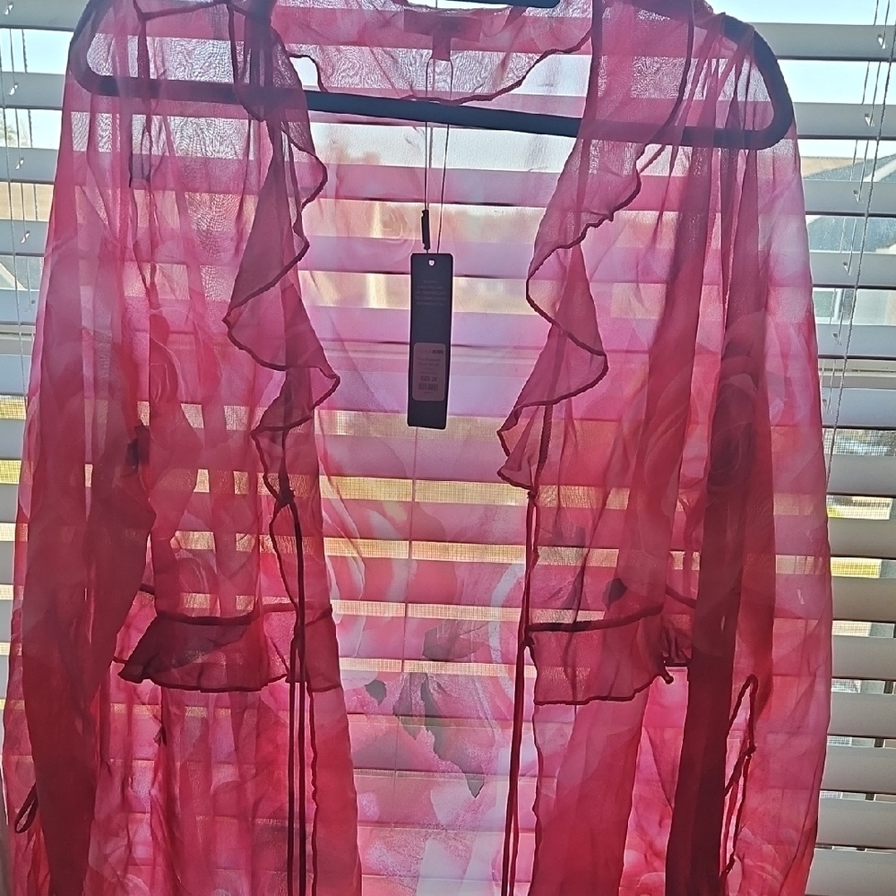 Fashion Nova Floral Pink Sheer Cardigan